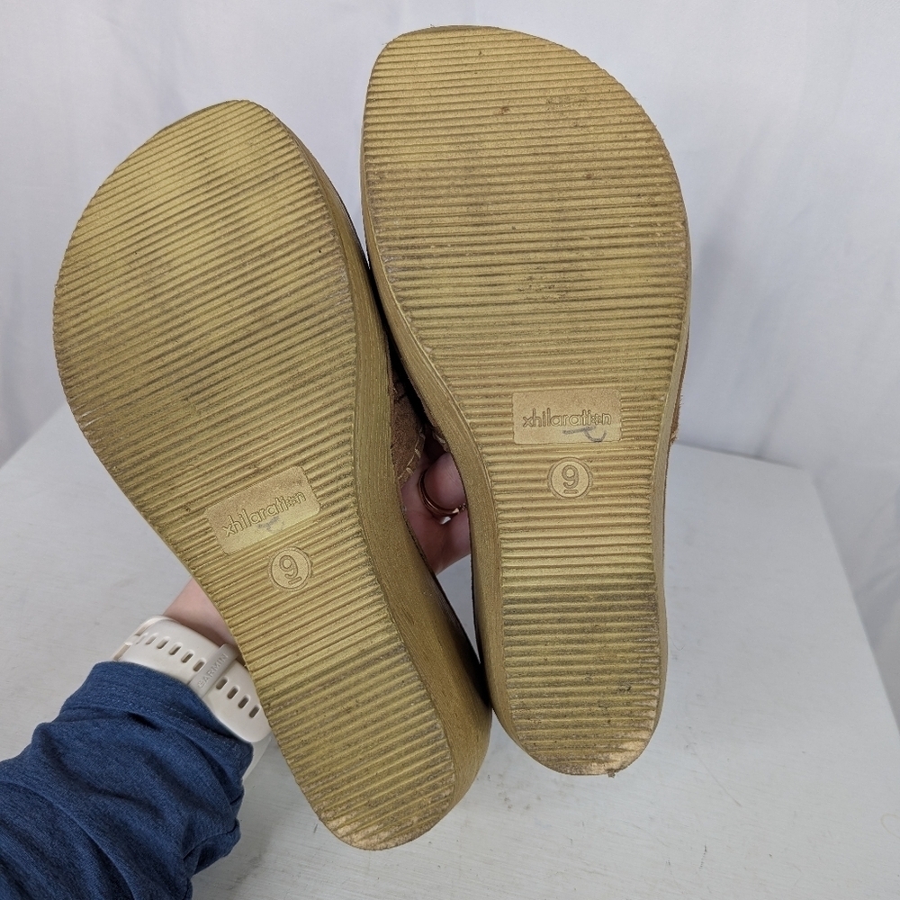 Vintage Xhilaration Y2K Chunky Leather Floral Faux Wood Slide Mules Sandals - 9 - Picture 9 of 9